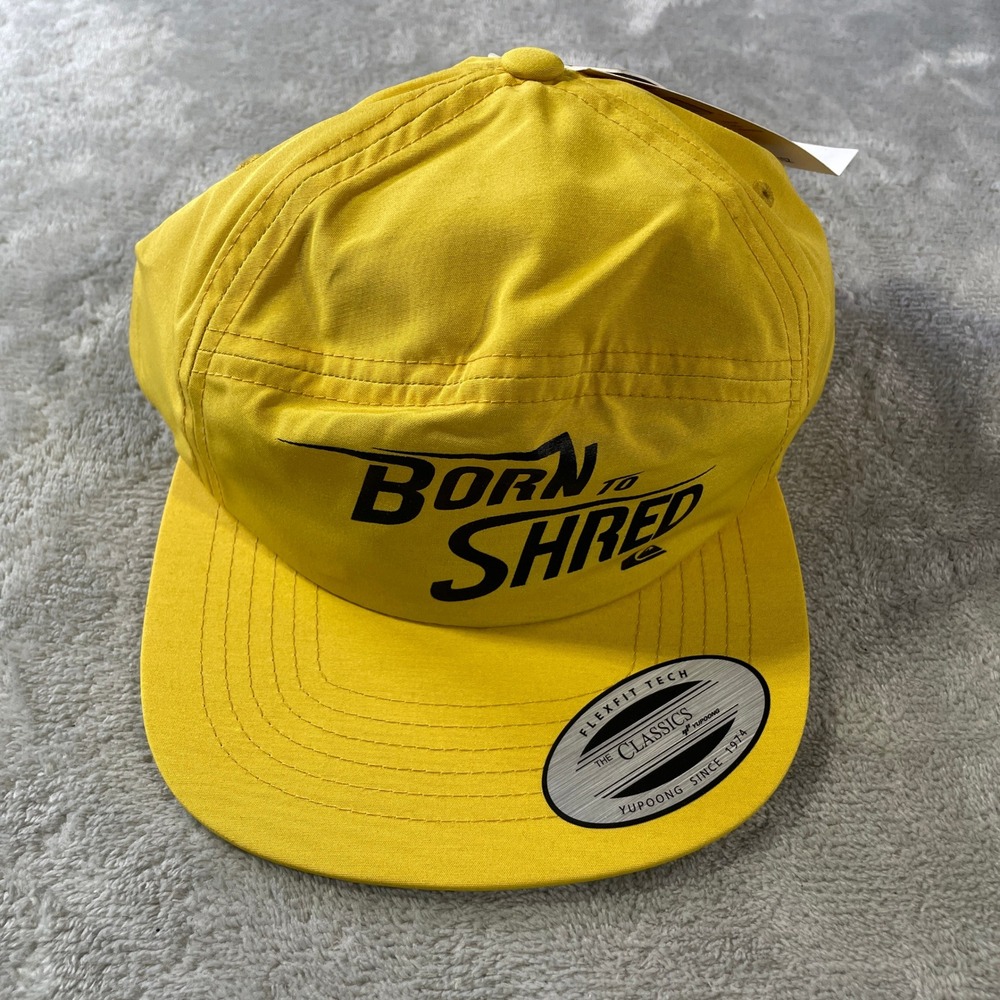 Quiksilver Hat Cap Born To Shred Yellow 5 Panel Camper Adjustable Beach Summer‎